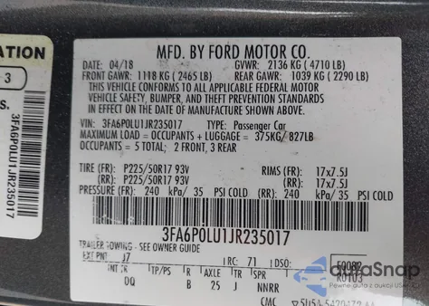 2018 Ford Fusion Hybrid Se from USA, damaged, VIN 3FA6P0LU1JR235017